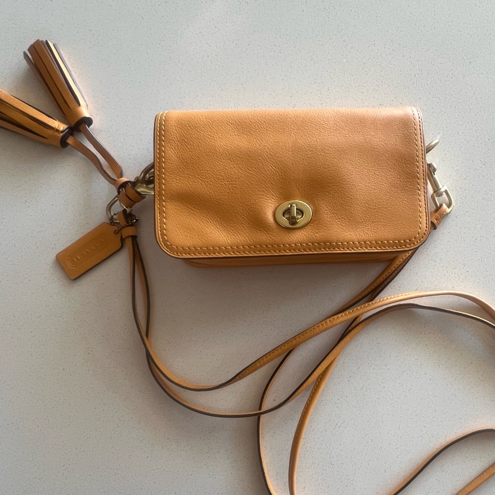 Coach Golden Yellow Crossbody Penny Bag with Tassel and Hangtag